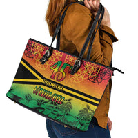 Hapi 45th Indipendens Dei Vanuatu Leather Tote Bag Yumi 1980 with Vanuatuan Beach Landscape