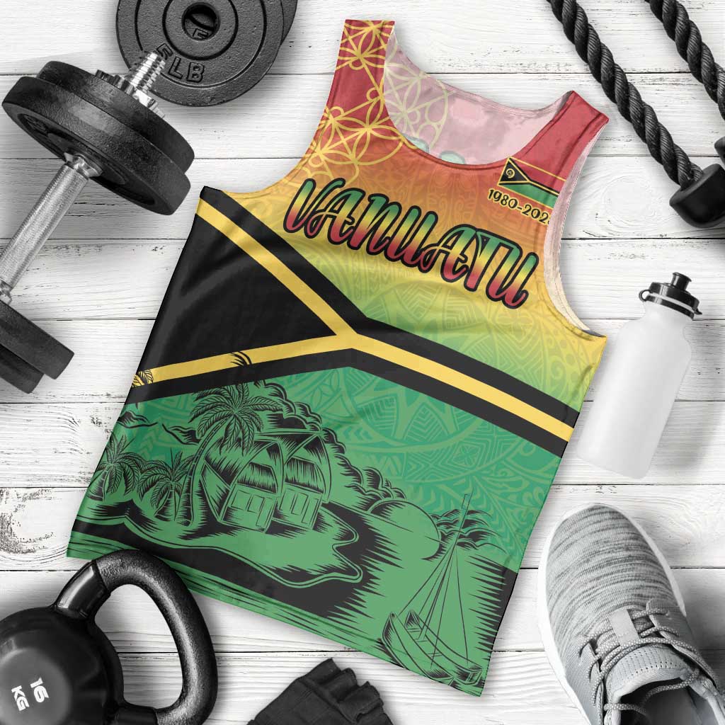 Hapi 45th Indipendens Dei Vanuatu Men Tank Top Yumi 1980 with Vanuatuan Beach Landscape