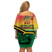 Hapi 45th Indipendens Dei Vanuatu Off Shoulder Short Dress Yumi 1980 with Vanuatuan Beach Landscape