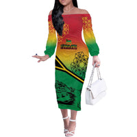 Hapi 45th Indipendens Dei Vanuatu Off The Shoulder Long Sleeve Dress Yumi 1980 with Vanuatuan Beach Landscape