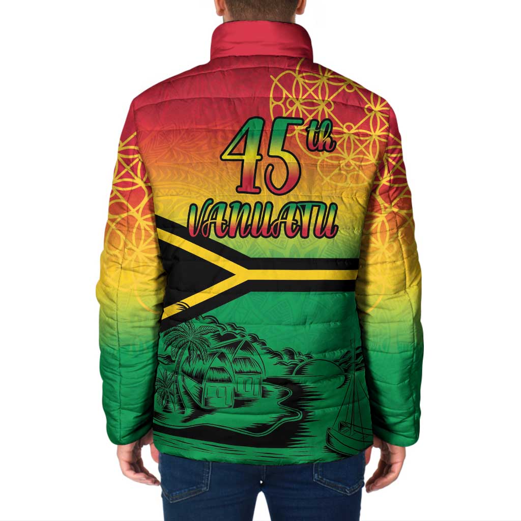 Hapi 45th Indipendens Dei Vanuatu Padded Jacket Yumi 1980 with Vanuatuan Beach Landscape - Polynesian Pride