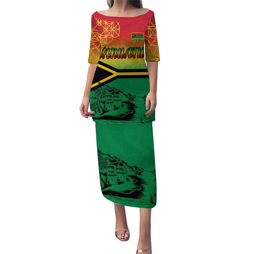 Hapi 45th Indipendens Dei Vanuatu Puletasi Yumi 1980 with Vanuatuan Beach Landscape