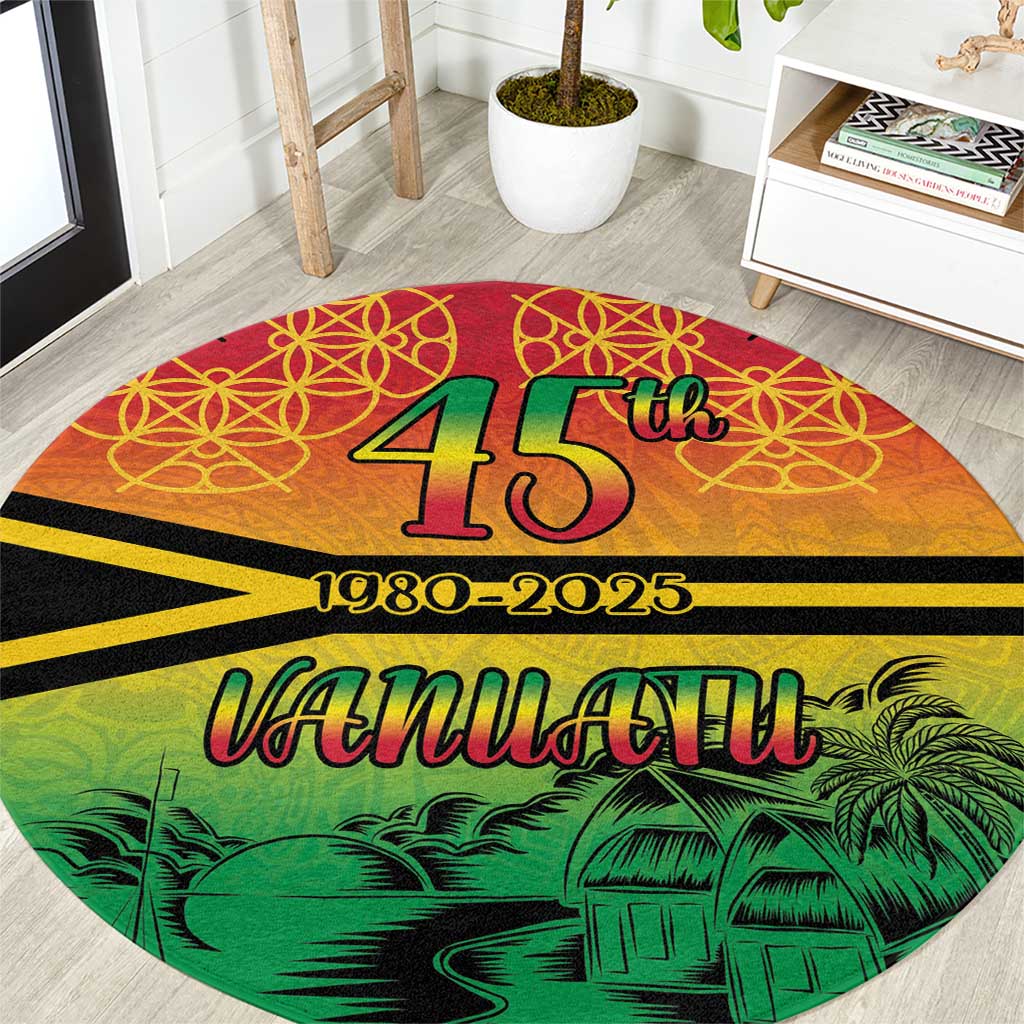 Hapi 45th Indipendens Dei Vanuatu Round Carpet Yumi 1980 with Vanuatuan Beach Landscape