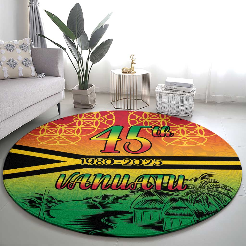 Hapi 45th Indipendens Dei Vanuatu Round Carpet Yumi 1980 with Vanuatuan Beach Landscape