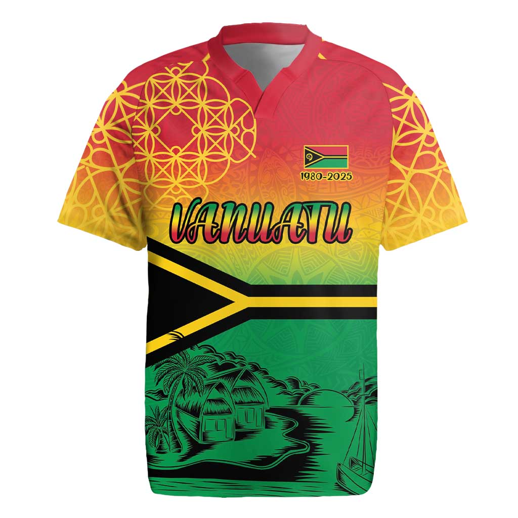 Hapi 45th Indipendens Dei Vanuatu Rugby Jersey Yumi 1980 with Vanuatuan Beach Landscape