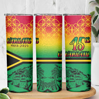 Hapi 45th Indipendens Dei Vanuatu Skinny Tumbler Yumi 1980 with Vanuatuan Beach Landscape