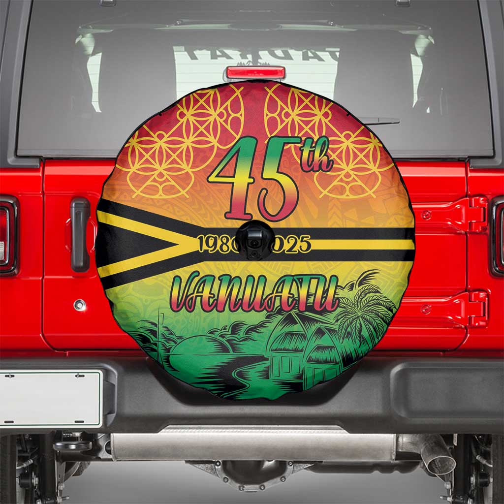 Hapi 45th Indipendens Dei Vanuatu Spare Tire Cover Yumi 1980 with Vanuatuan Beach Landscape