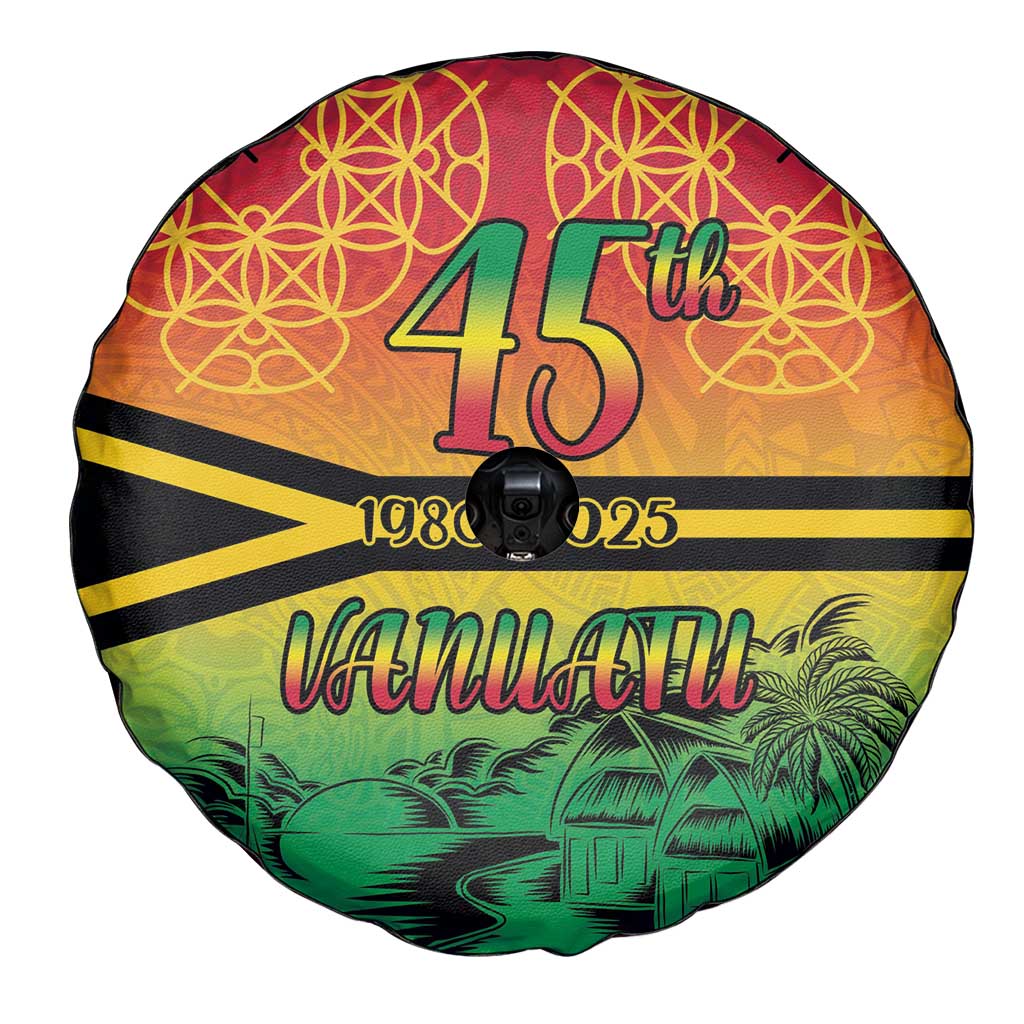 Hapi 45th Indipendens Dei Vanuatu Spare Tire Cover Yumi 1980 with Vanuatuan Beach Landscape