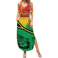 Hapi 45th Indipendens Dei Vanuatu Summer Maxi Dress Yumi 1980 with Vanuatuan Beach Landscape
