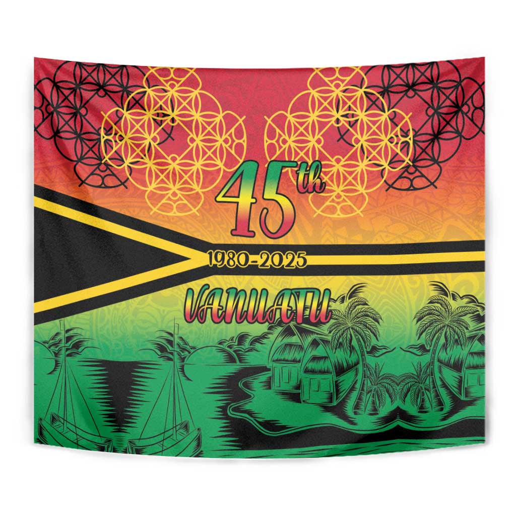 Hapi 45th Indipendens Dei Vanuatu Tapestry Yumi 1980 with Vanuatuan Beach Landscape