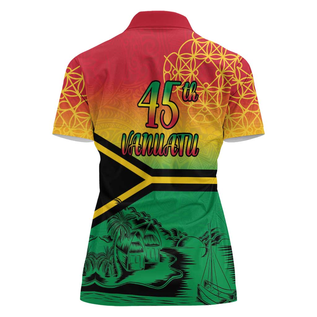 Hapi 45th Indipendens Dei Vanuatu Women Polo Shirt Yumi 1980 with Vanuatuan Beach Landscape