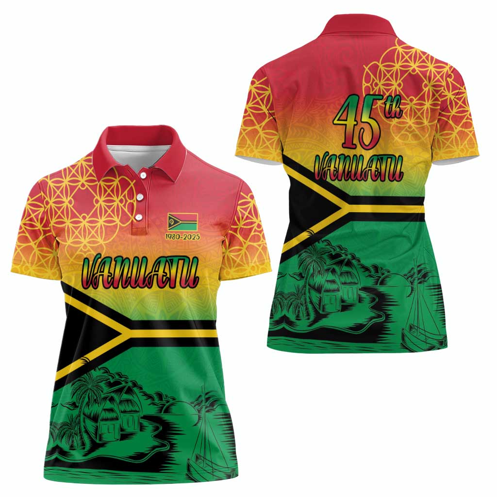 Hapi 45th Indipendens Dei Vanuatu Women Polo Shirt Yumi 1980 with Vanuatuan Beach Landscape