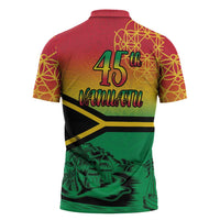Hapi 45th Indipendens Dei Vanuatu Zipper Polo Shirt Yumi 1980 with Vanuatuan Beach Landscape - Polynesian Pride