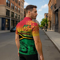 Hapi 45th Indipendens Dei Vanuatu Zipper Polo Shirt Yumi 1980 with Vanuatuan Beach Landscape - Polynesian Pride