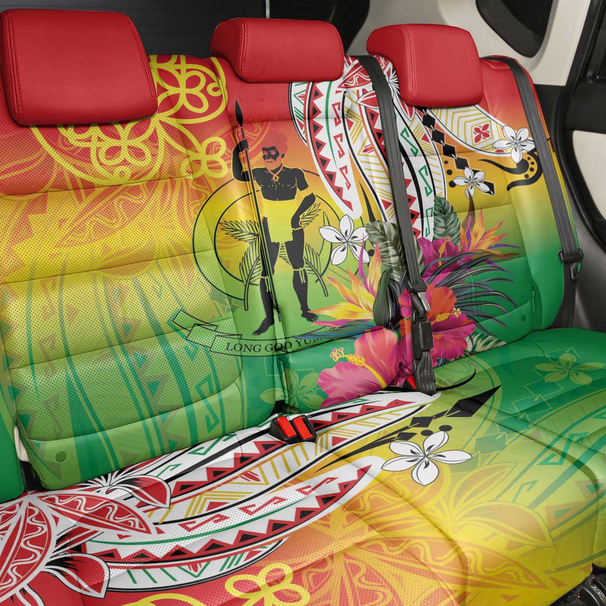 Vanuatu 45th Anniversary Back Car Seat Cover Polynesian with Sand Drawing Pattern LT9 - Polynesian Pride