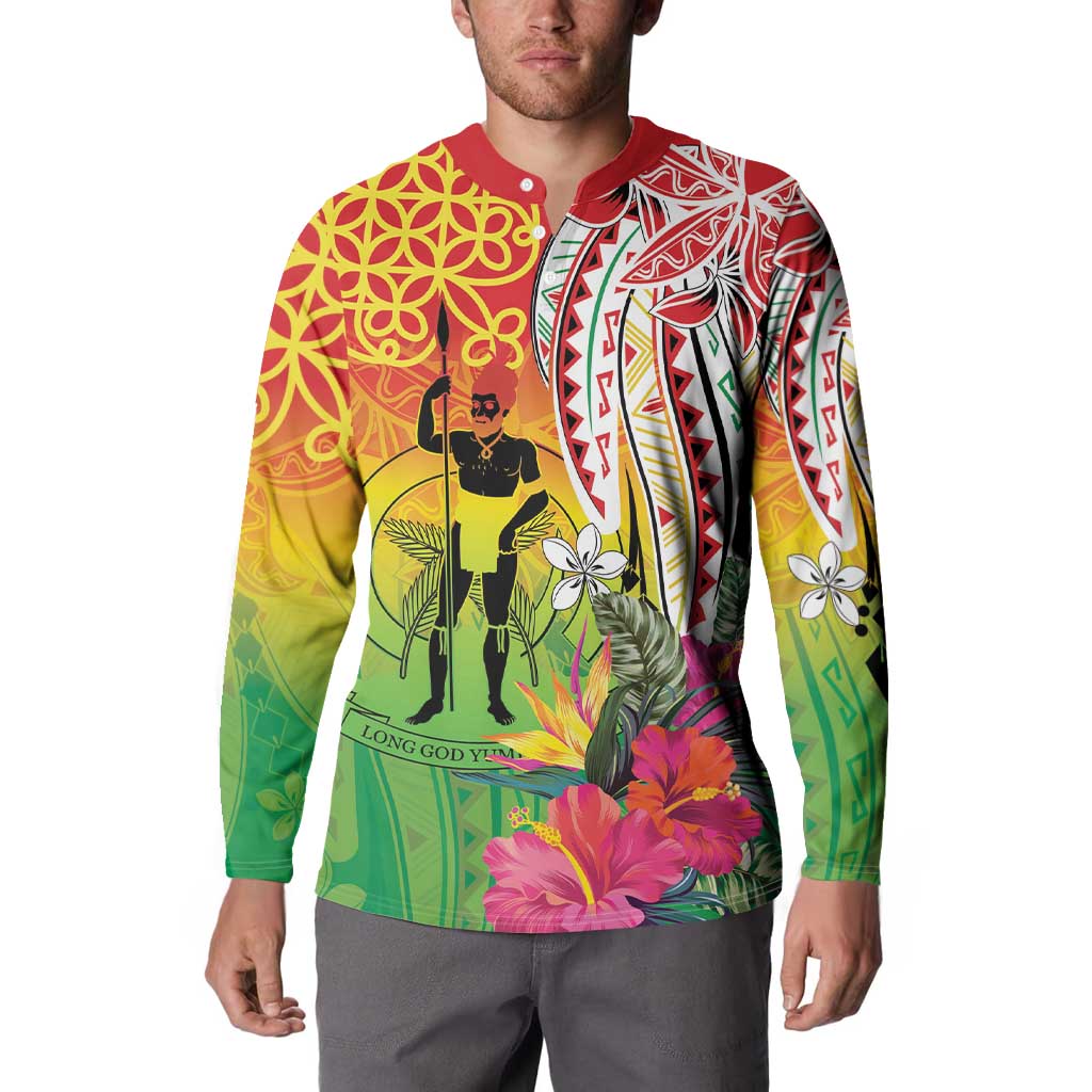 Vanuatu 45th Anniversary Button Sweatshirt Polynesian with Sand Drawing Pattern