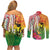 Vanuatu 45th Anniversary Couples Matching Off Shoulder Short Dress and Long Sleeve Button Shirt Polynesian with Sand Drawing Pattern