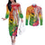 Vanuatu 45th Anniversary Couples Matching Off The Shoulder Long Sleeve Dress and Long Sleeve Button Shirt Polynesian with Sand Drawing Pattern