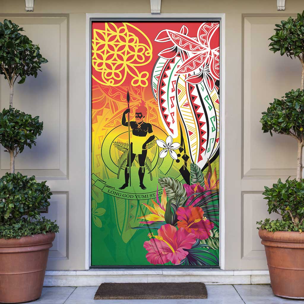 Vanuatu 45th Anniversary Door Cover Polynesian with Sand Drawing Pattern - Polynesian Pride