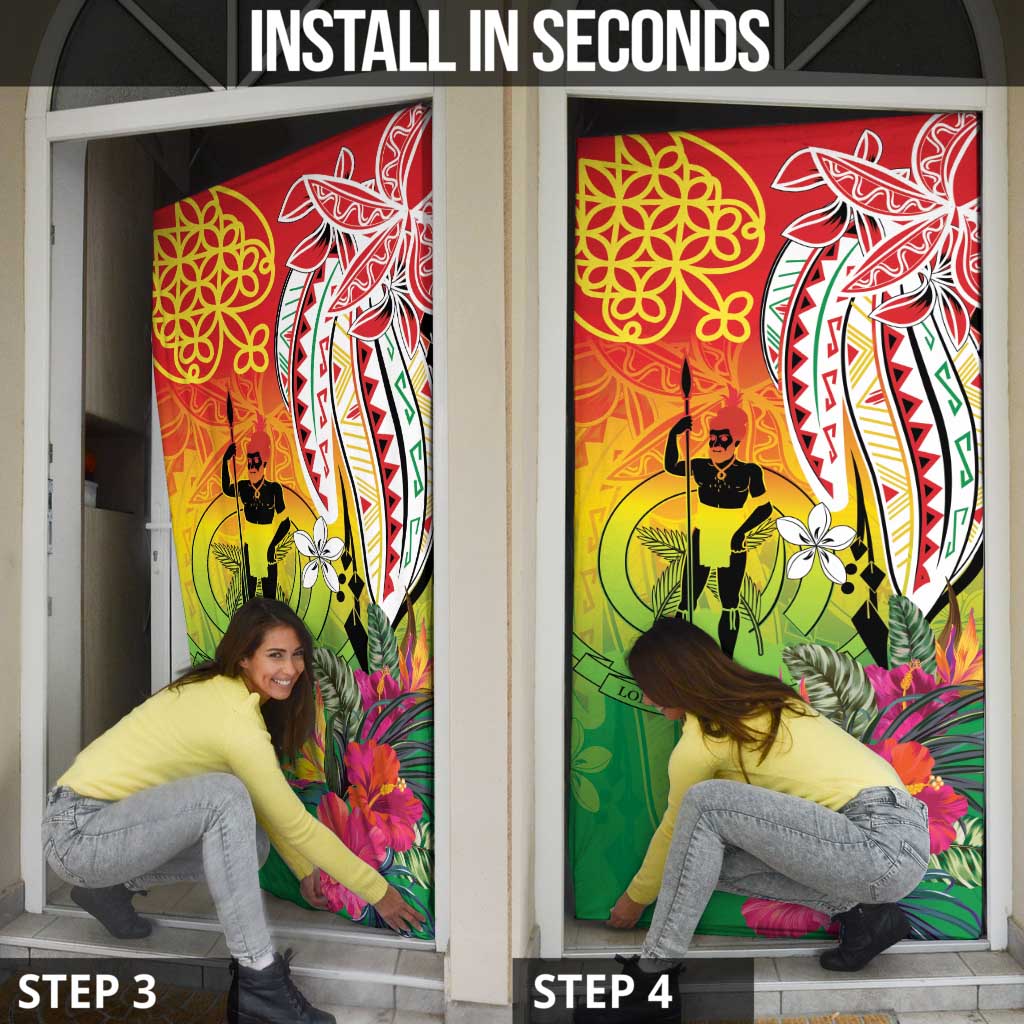 Vanuatu 45th Anniversary Door Cover Polynesian with Sand Drawing Pattern - Polynesian Pride