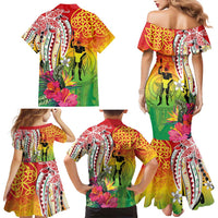 Vanuatu 45th Anniversary Family Matching Mermaid Dress and Hawaiian Shirt Polynesian with Sand Drawing Pattern