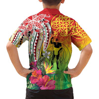Vanuatu 45th Anniversary Family Matching Puletasi and Hawaiian Shirt Polynesian with Sand Drawing Pattern