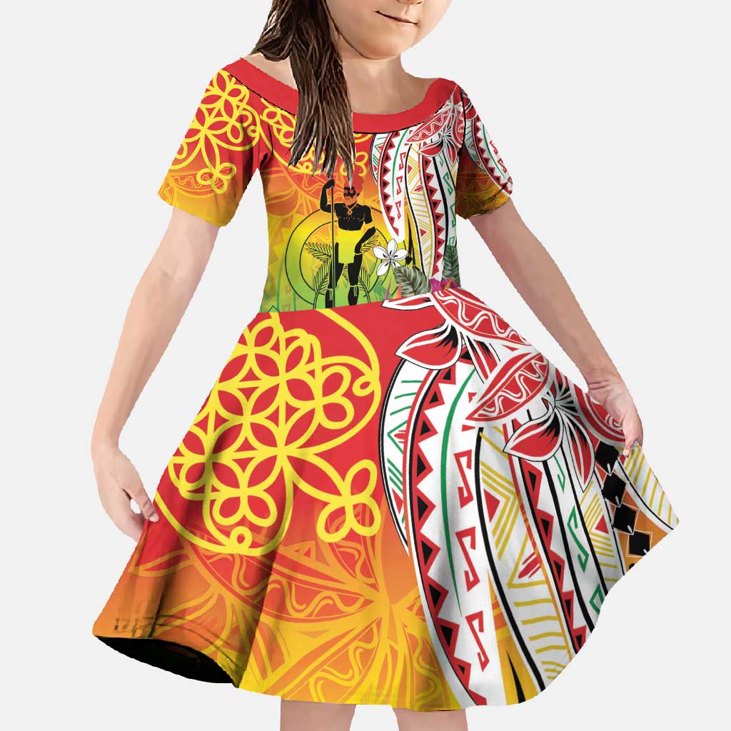 Vanuatu 45th Anniversary Family Matching Tank Maxi Dress and Hawaiian Shirt Polynesian with Sand Drawing Pattern