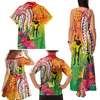 Vanuatu 45th Anniversary Family Matching Tank Maxi Dress and Hawaiian Shirt Polynesian with Sand Drawing Pattern