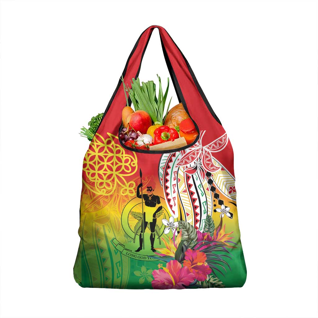 Vanuatu 45th Anniversary Grocery Bag Polynesian with Sand Drawing Pattern