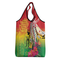 Vanuatu 45th Anniversary Grocery Bag Polynesian with Sand Drawing Pattern