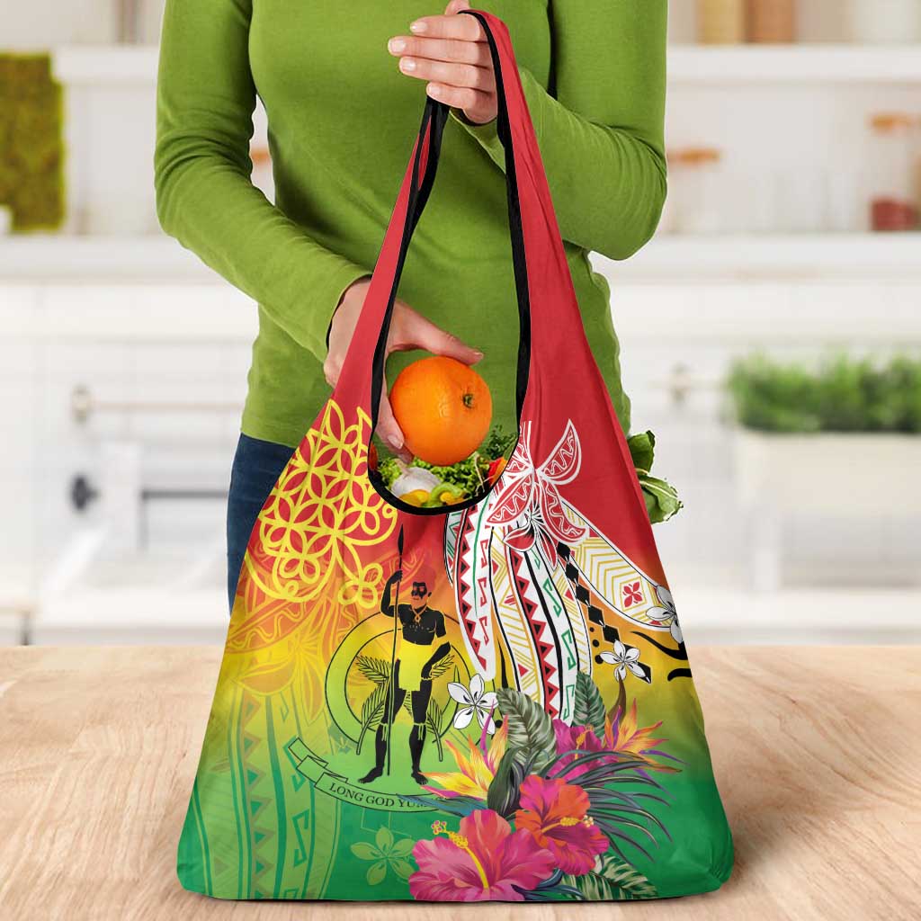 Vanuatu 45th Anniversary Grocery Bag Polynesian with Sand Drawing Pattern