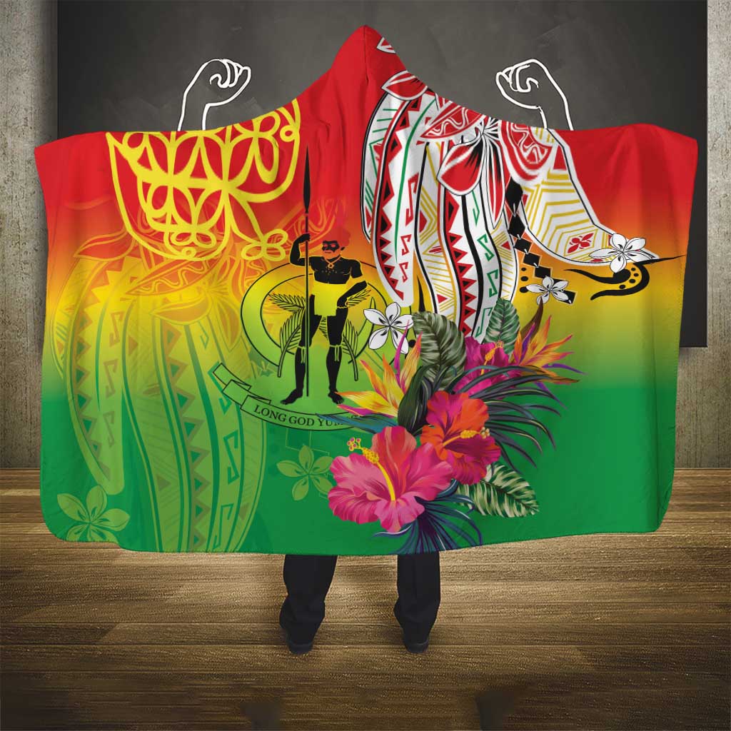 Vanuatu 45th Anniversary Hooded Blanket Polynesian with Sand Drawing Pattern