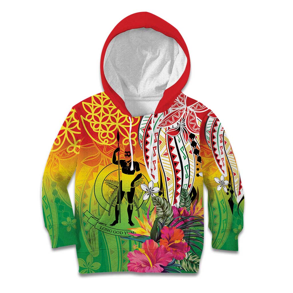 Vanuatu 45th Anniversary Kid Hoodie Polynesian with Sand Drawing Pattern
