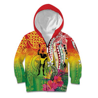 Vanuatu 45th Anniversary Kid Hoodie Polynesian with Sand Drawing Pattern