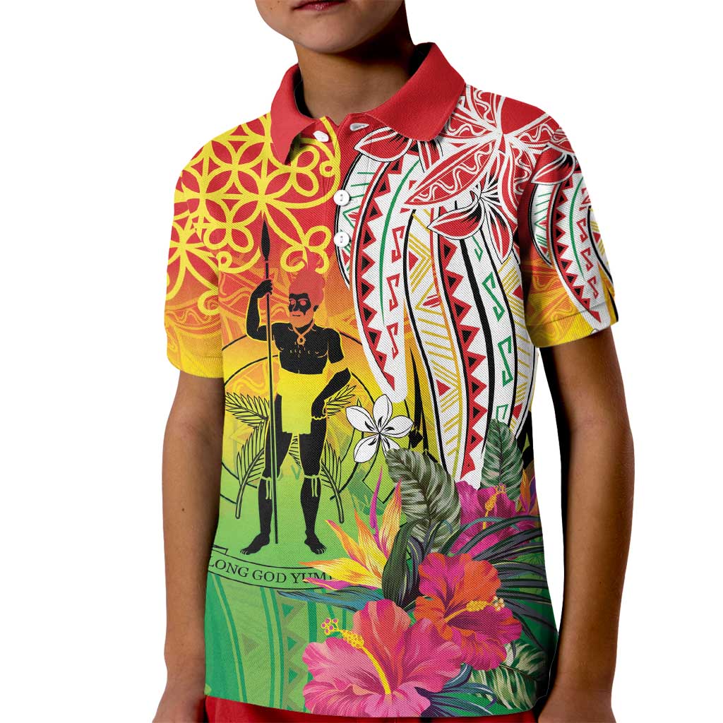 Vanuatu 45th Anniversary Kid Polo Shirt Polynesian with Sand Drawing Pattern