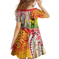 Vanuatu 45th Anniversary Kid Short Sleeve Dress Polynesian with Sand Drawing Pattern