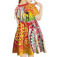 Vanuatu 45th Anniversary Kid Short Sleeve Dress Polynesian with Sand Drawing Pattern