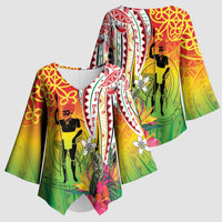 Vanuatu 45th Anniversary Kimono Sleeve Blouse Polynesian with Sand Drawing Pattern - Polynesian Pride