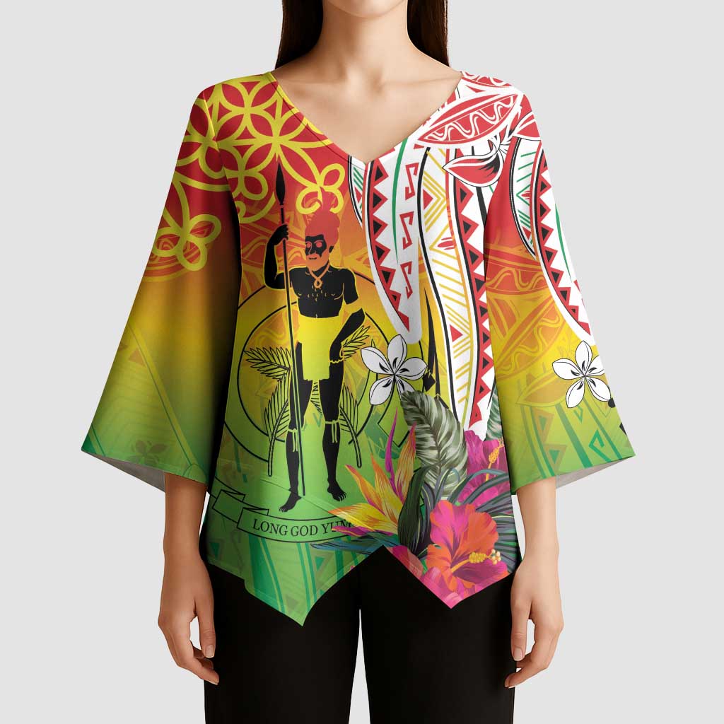 Vanuatu 45th Anniversary Kimono Sleeve Blouse Polynesian with Sand Drawing Pattern - Polynesian Pride