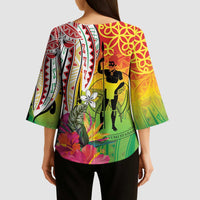 Vanuatu 45th Anniversary Kimono Sleeve Blouse Polynesian with Sand Drawing Pattern - Polynesian Pride