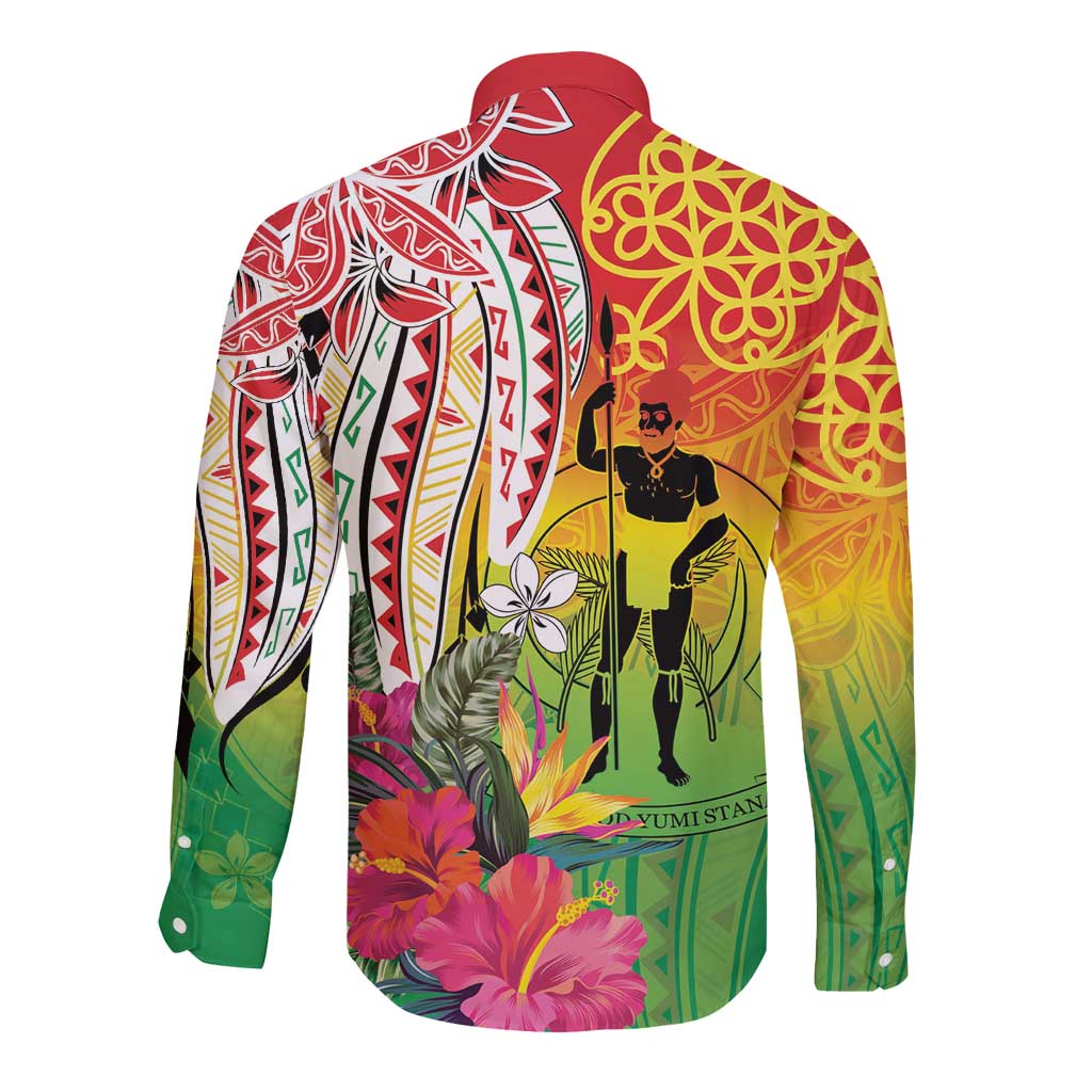 Vanuatu 45th Anniversary Long Sleeve Button Shirt Polynesian with Sand Drawing Pattern