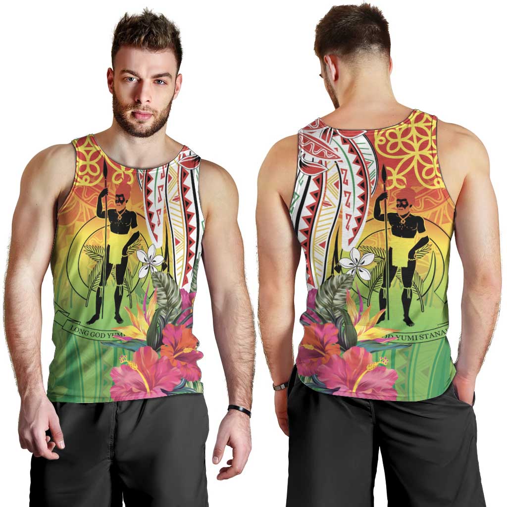 Vanuatu 45th Anniversary Men Tank Top Polynesian with Sand Drawing Pattern