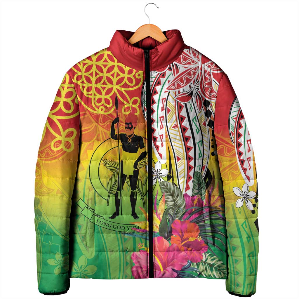 Vanuatu 45th Anniversary Padded Jacket Polynesian with Sand Drawing Pattern - Polynesian Pride