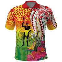Vanuatu 45th Anniversary Polo Shirt Polynesian with Sand Drawing Pattern