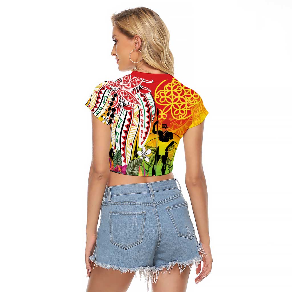 Vanuatu 45th Anniversary Raglan Cropped T Shirt Polynesian with Sand Drawing Pattern