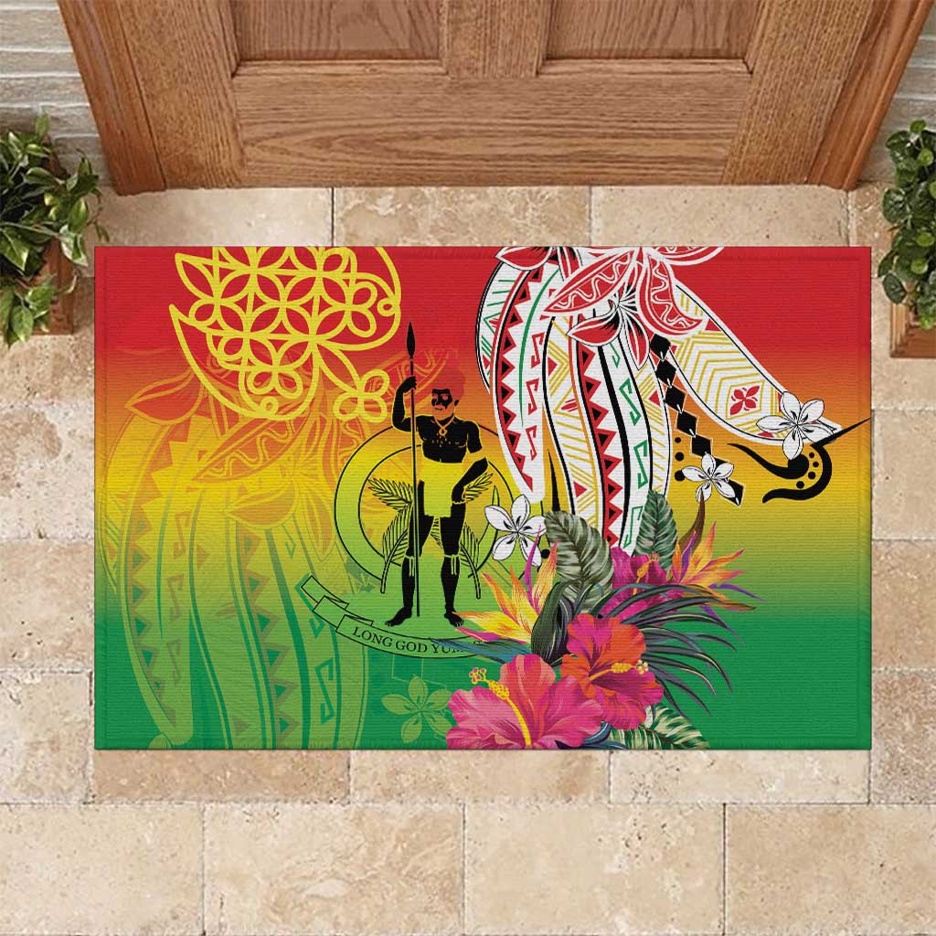 Vanuatu 45th Anniversary Rubber Doormat Polynesian with Sand Drawing Pattern