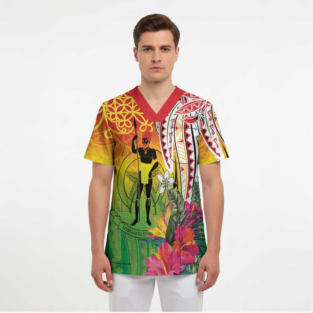Vanuatu 45th Anniversary Scrub Top Polynesian with Sand Drawing Pattern - Polynesian Pride