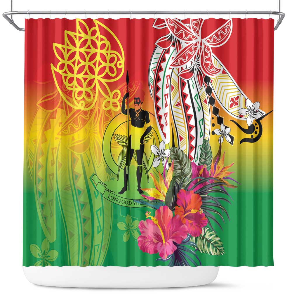 Vanuatu 45th Anniversary Shower Curtain Polynesian with Sand Drawing Pattern