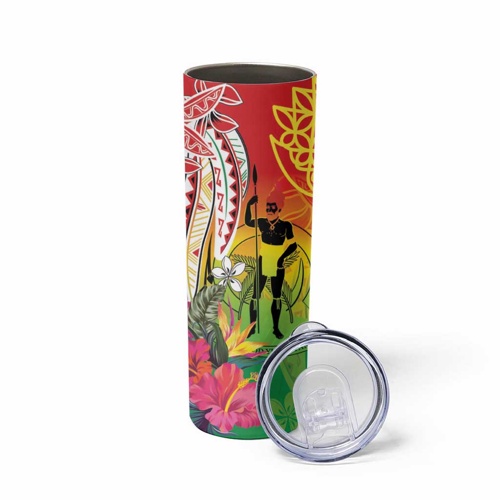 Vanuatu 45th Anniversary Skinny Tumbler Polynesian with Sand Drawing Pattern