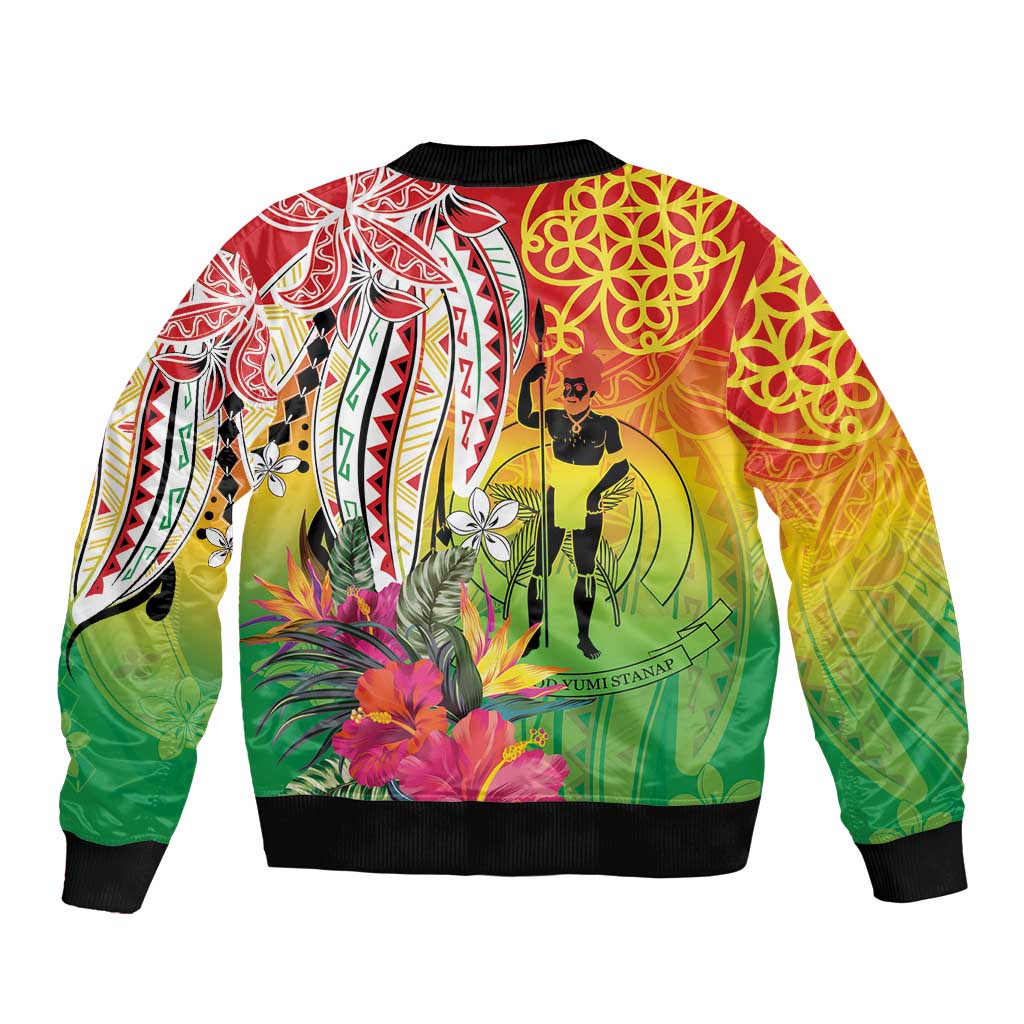 Vanuatu 45th Anniversary Sleeve Zip Bomber Jacket Polynesian with Sand Drawing Pattern LT9 - Polynesian Pride